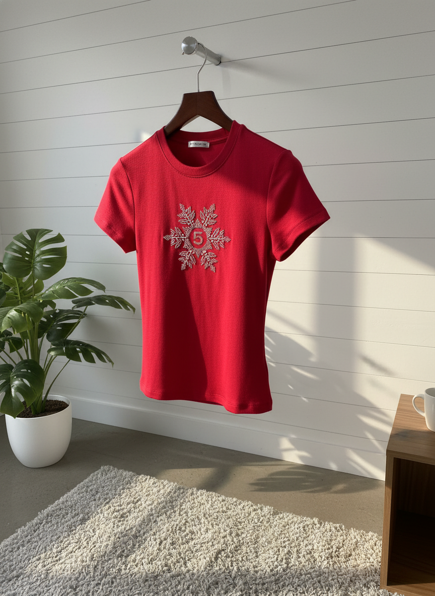 CHANEL No.5 Red Floral Cotton Women T-Shirt