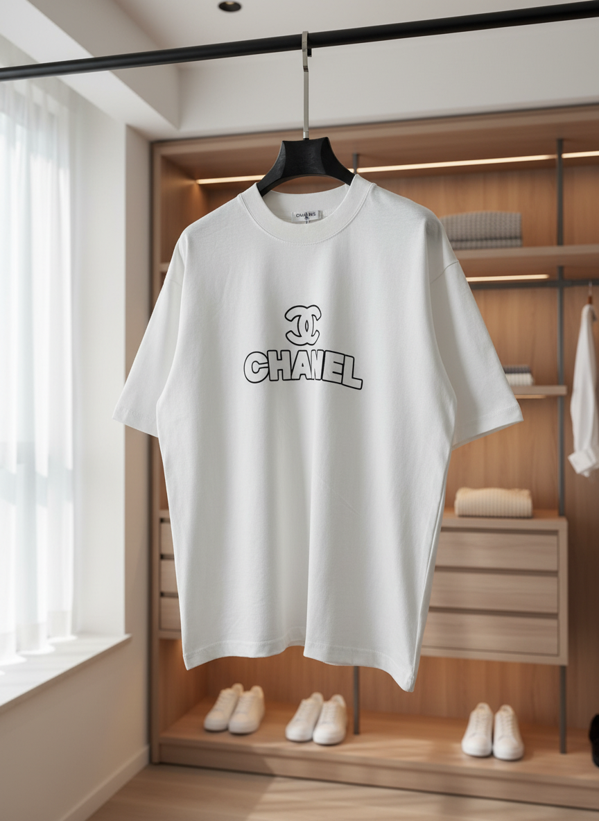 CHANEL White Cotton Logo T‑Shirt Unisex Casual Top