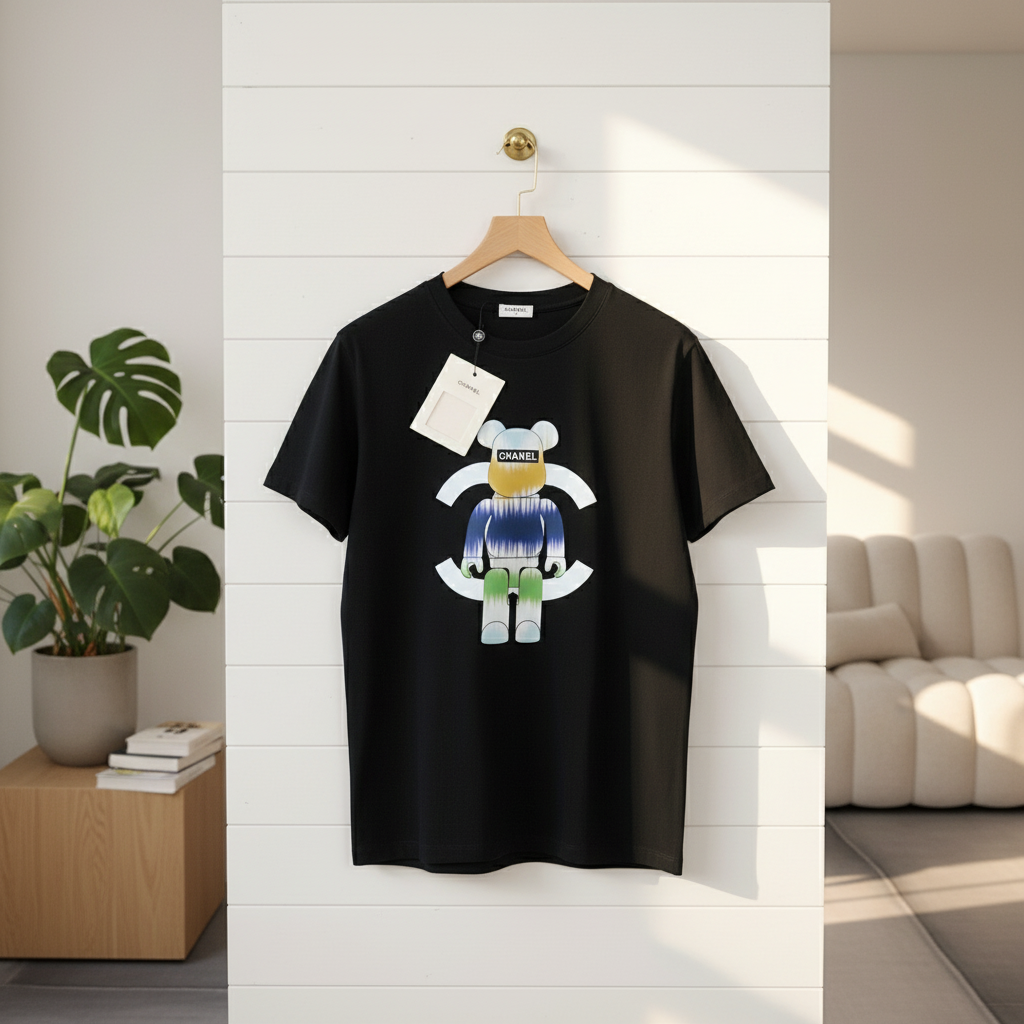 CHANEL Bear Graphic Logo Cotton T-Shirt Black