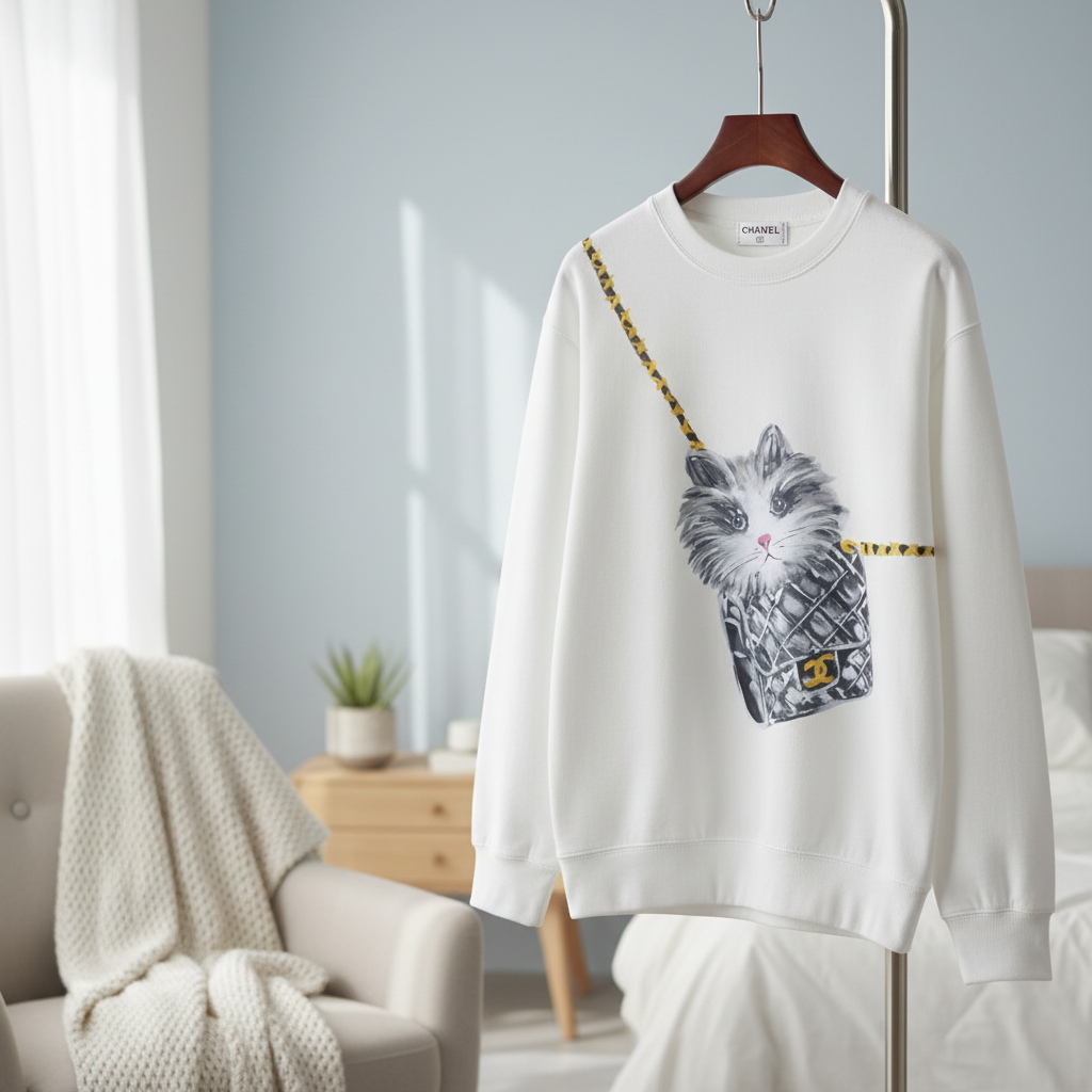 CHANEL White Cat Graphic Luxury Streetwear Hoodie
