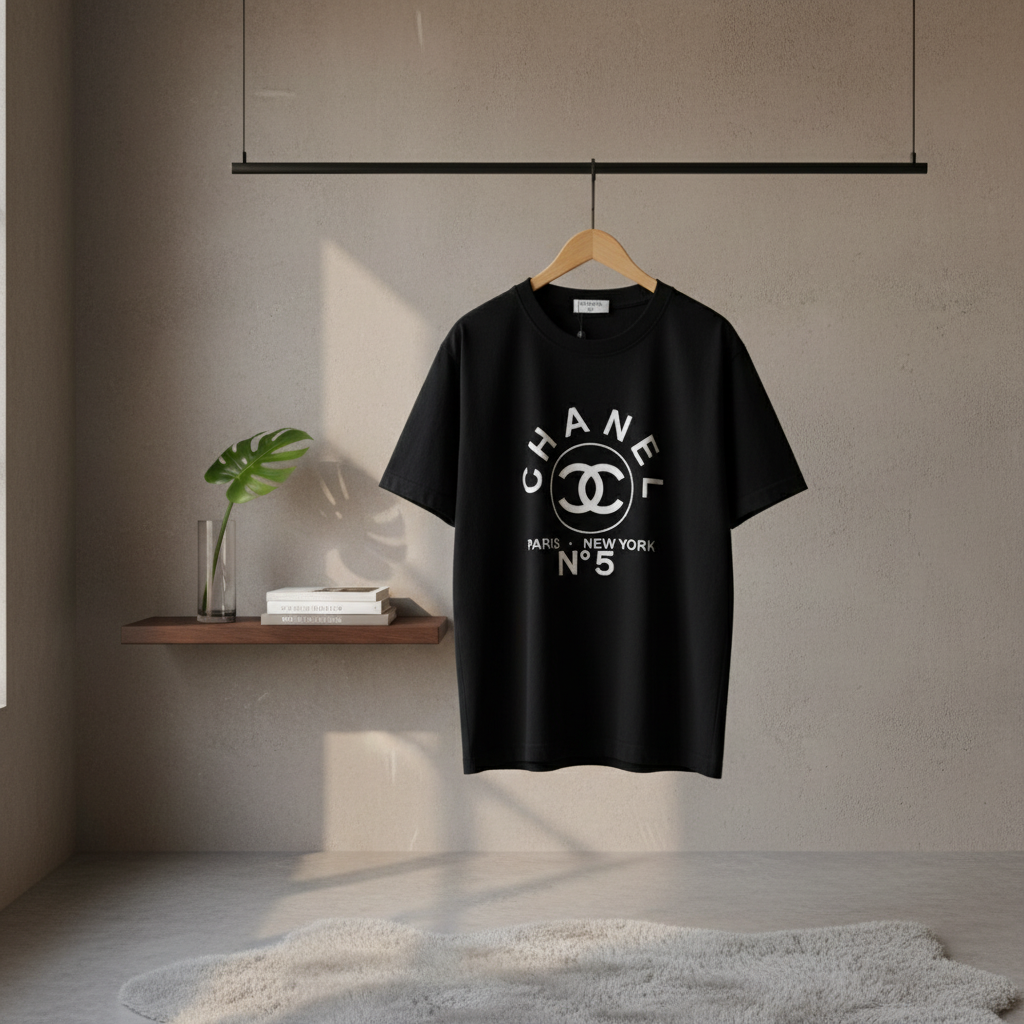 CHANEL No.5 Paris New York Black Cotton T-Shirt