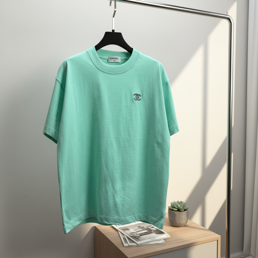 CHANEL Mint Green Cotton Logo T-Shirt