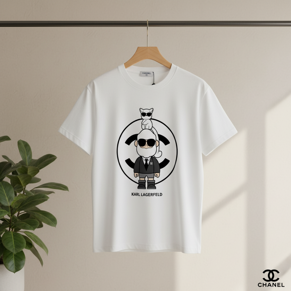 CHANEL Cartoon Graphic Cotton Crew Neck T-Shirt