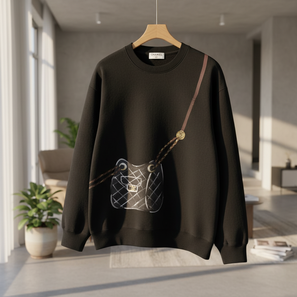 CHANEL 3D Bag Print Black Cotton Hoodie