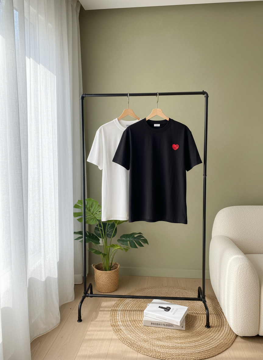CHANEL Heart Logo Black White Cotton T-Shirt Unisex