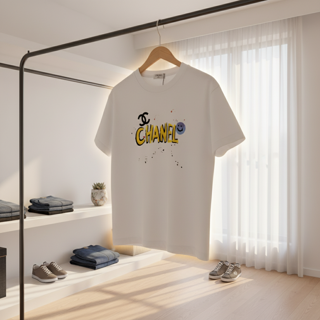 CHANEL Graffiti Logo White Cotton Street Style T-Shirt