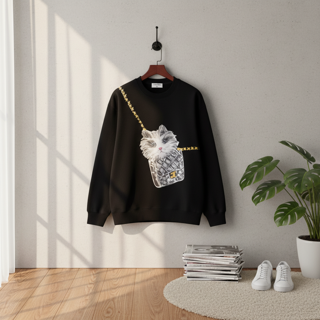 CHANEL Black Cat Graphic Luxury Hoodie