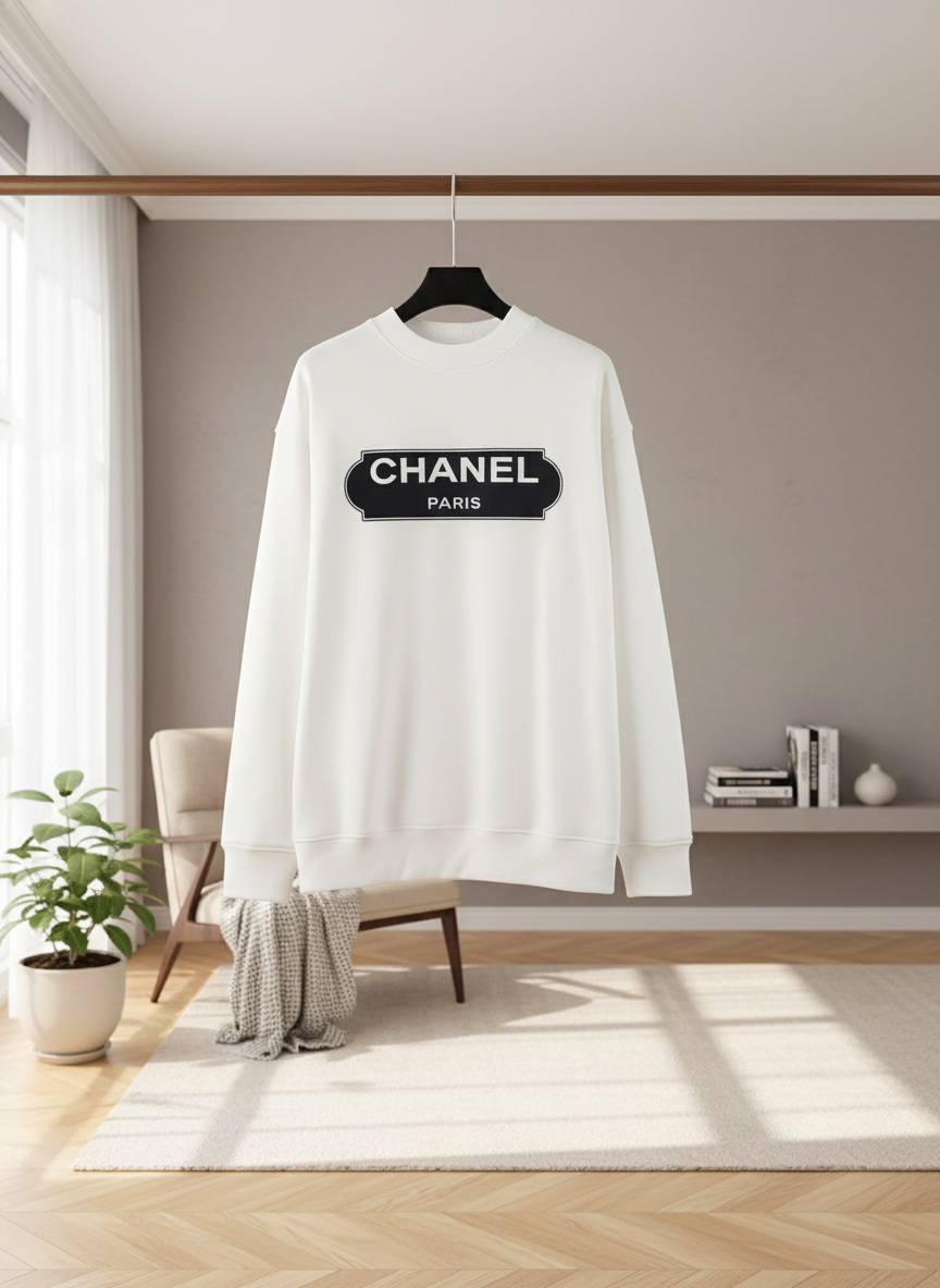CHANEL Paris Luxury White Cotton Logo Hoodie