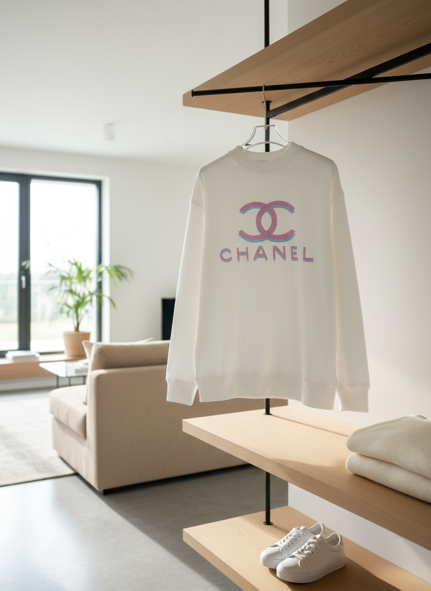 CHANEL White Pink Blue Logo Women Hoodie