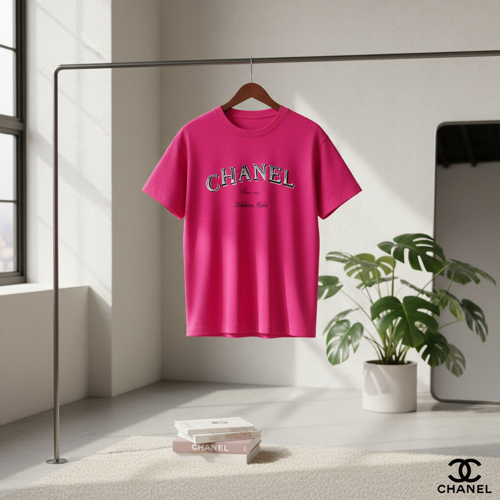 CHANEL Classic Pink Women’s Logo Cotton T-Shirt