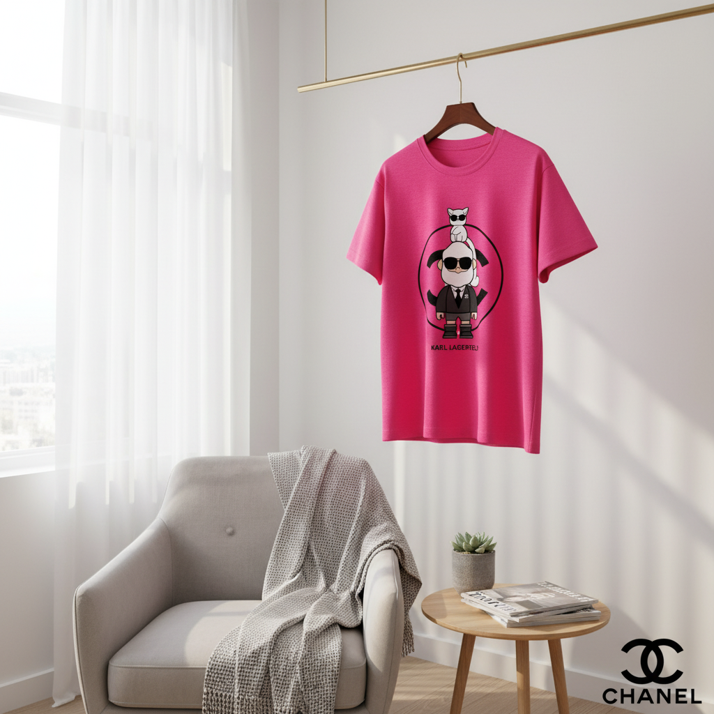 CHANEL Women Pink Cartoon Logo Cotton Casual T-Shirt