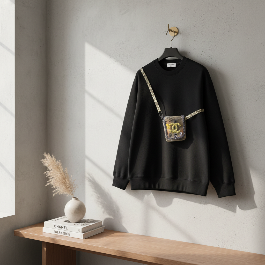 CHANEL Black Artistic Shoulder Bag Print Hoodie