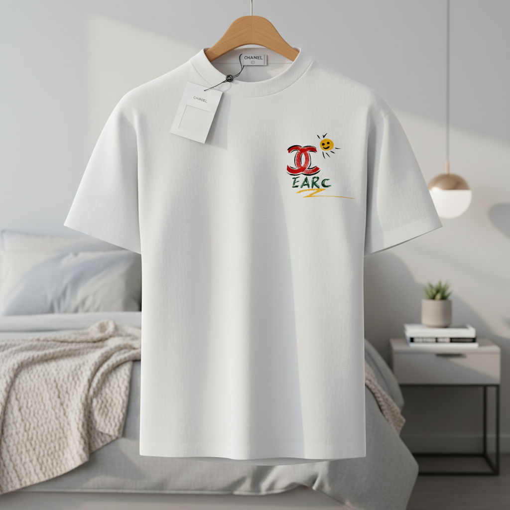 CHANEL White Cotton T-Shirt Colorful Logo Summer Tee