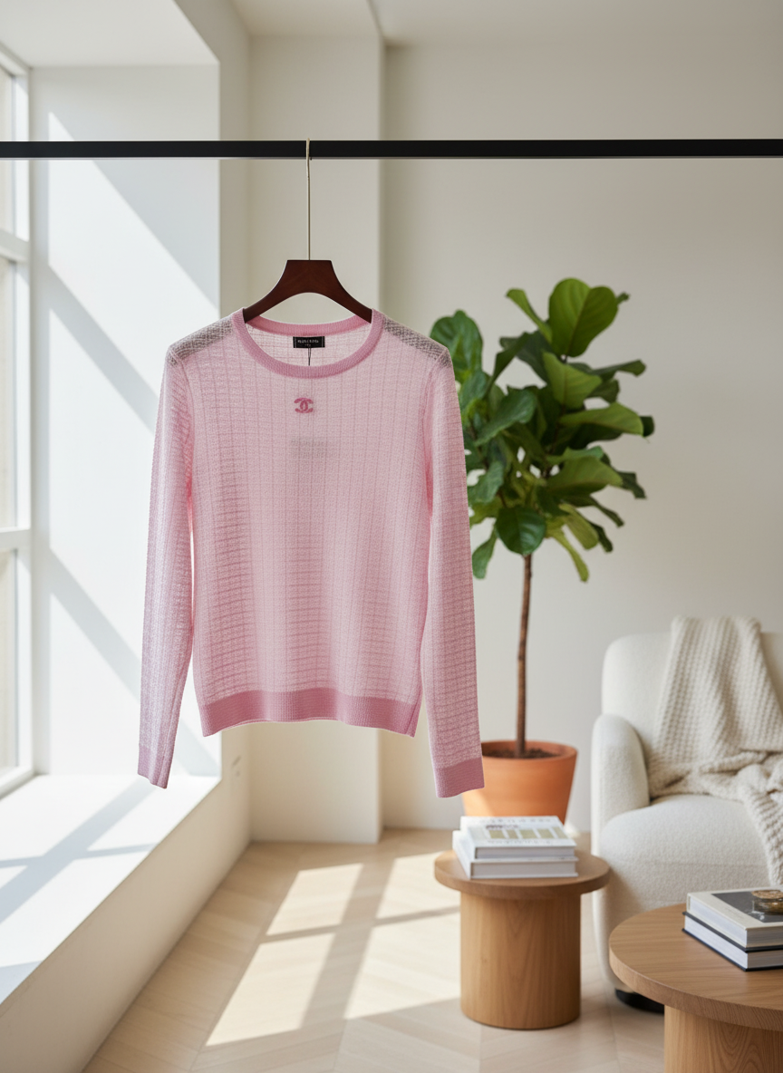 CHANEL Pink Knit Sweater Women Casual Pullover