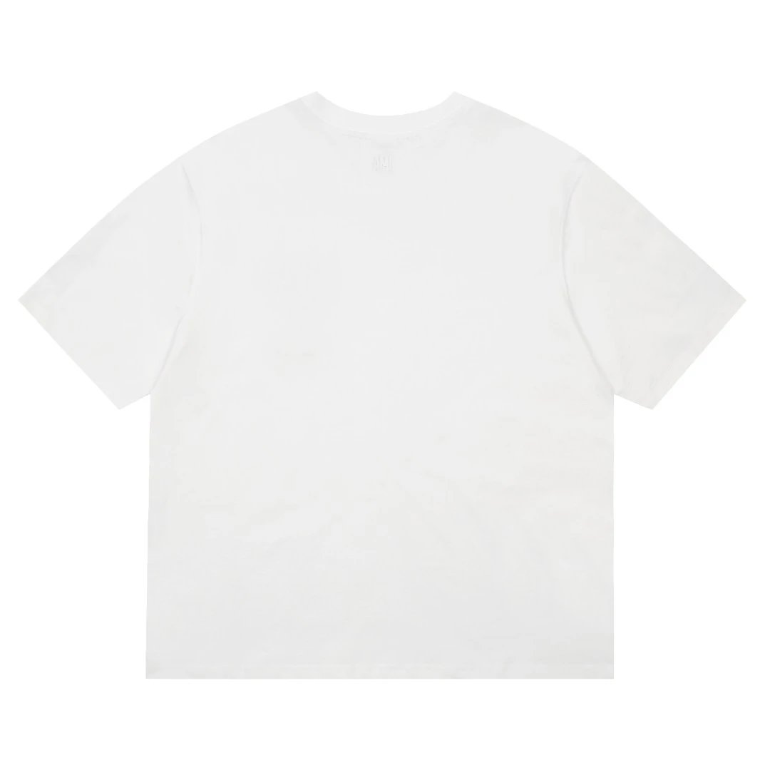AMI Paris Black Heart Logo White Cotton T-Shirt