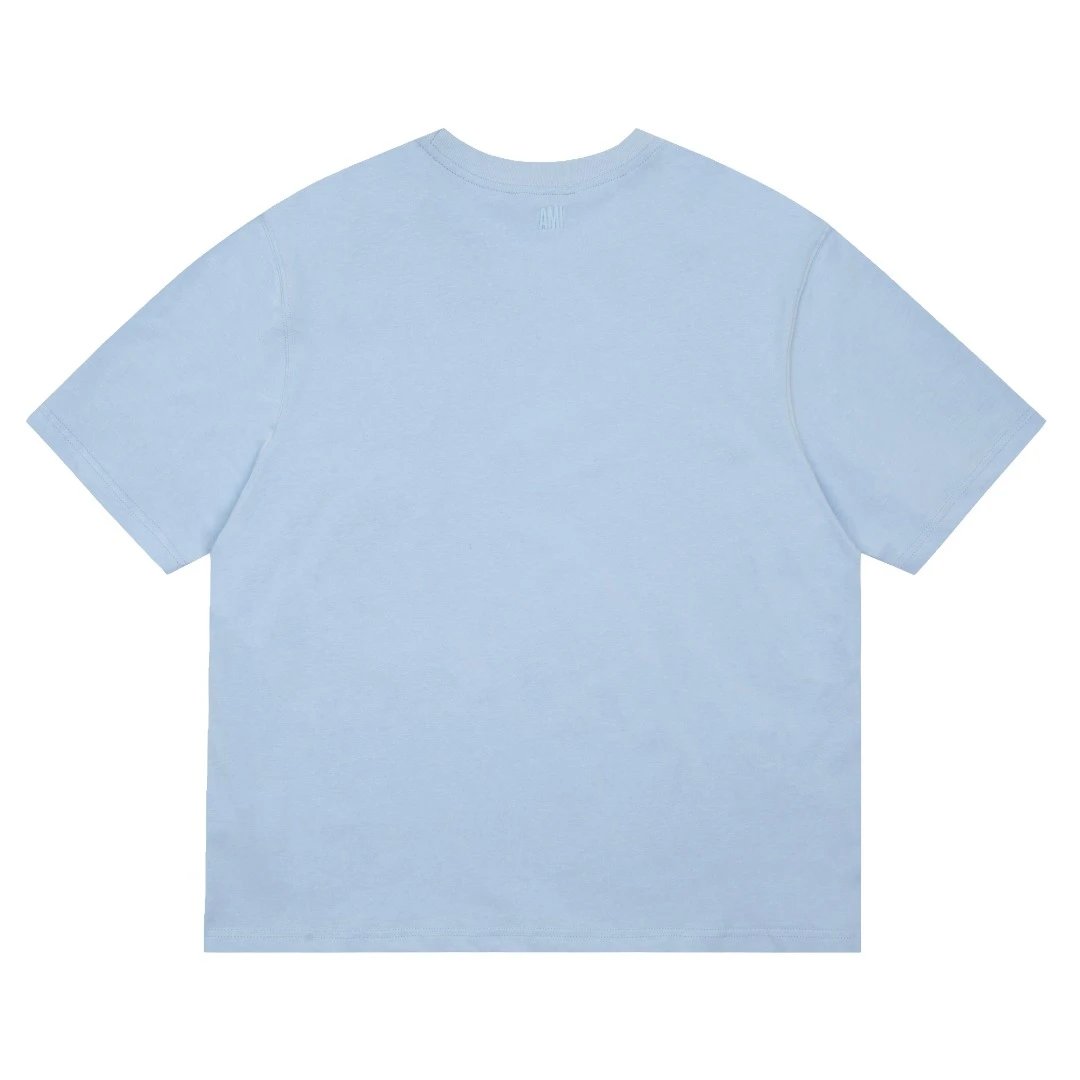 AMI Light Blue Heart Logo Cotton T-Shirt