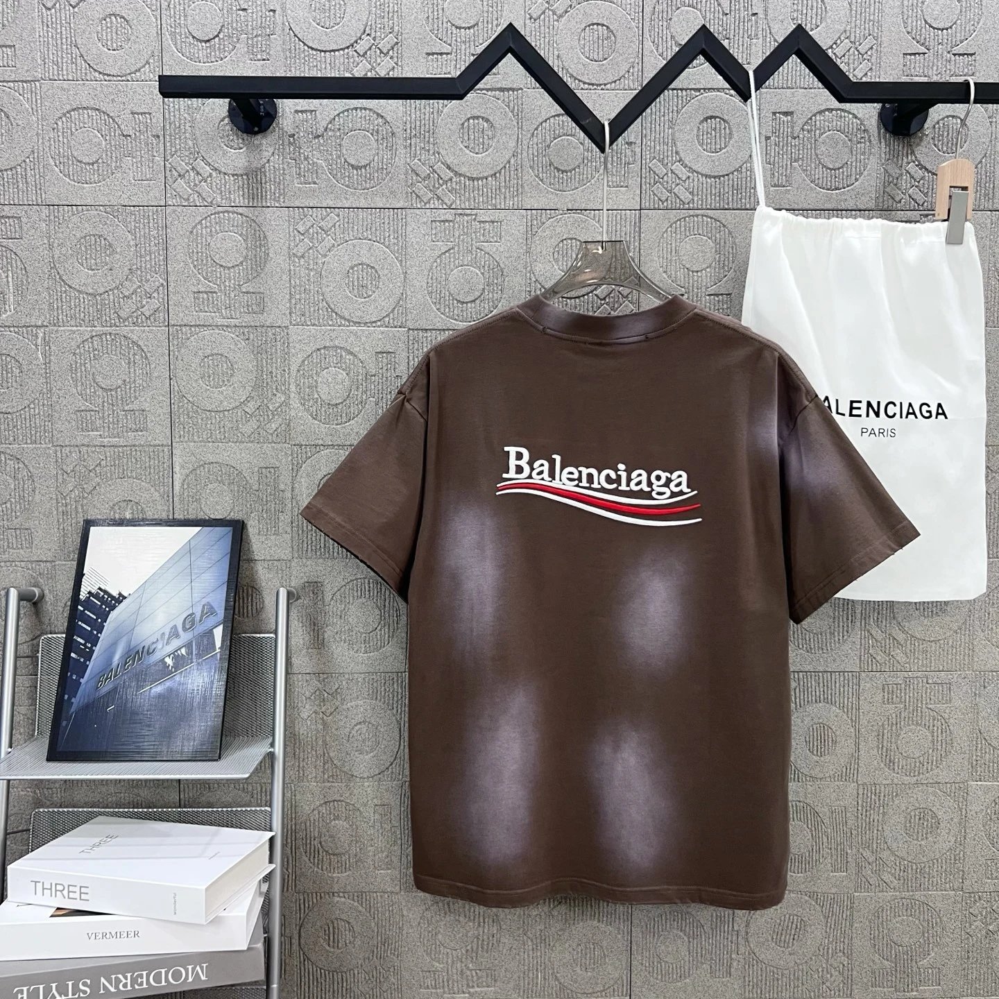 Balenciaga Brown Logo Faded Cotton Unisex T-Shirt
