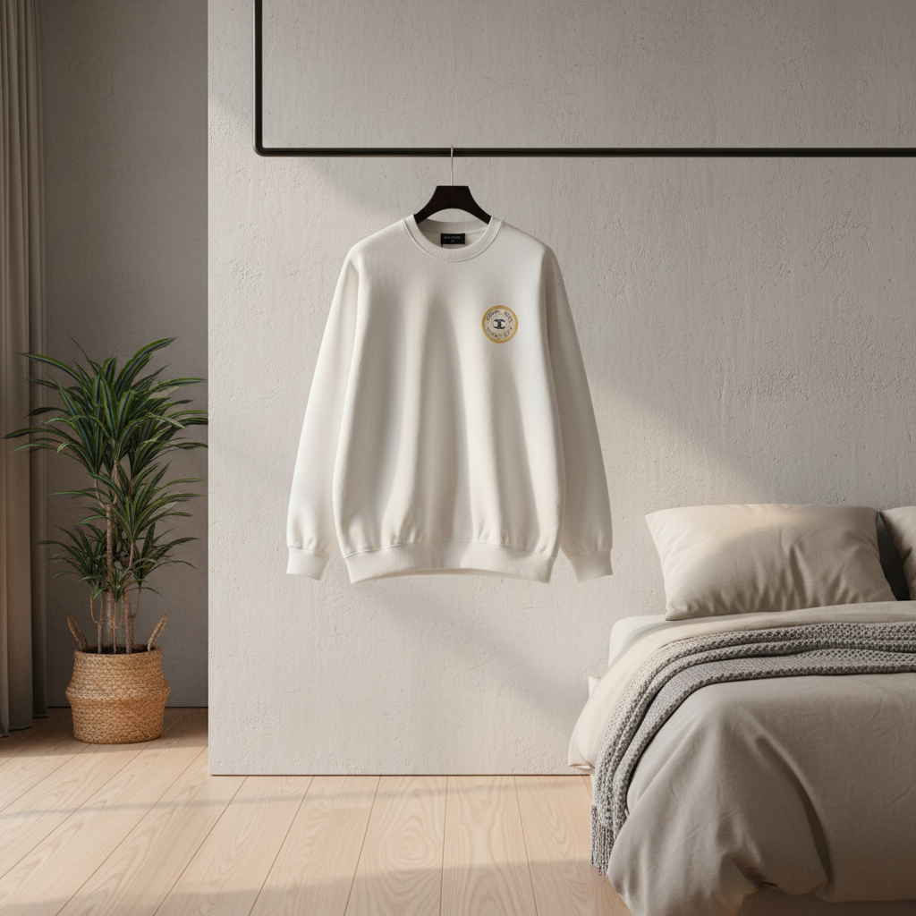 CHANEL Classic White Cotton Logo Patch Hoodie