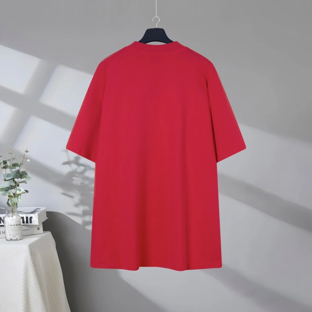 Balenciaga Red Oversized Logo Cotton T-Shirt