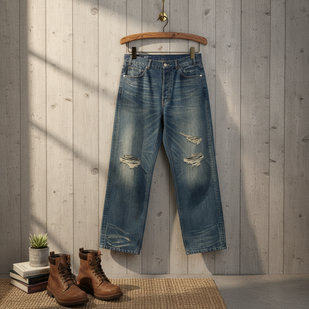 CELINE Distressed Vintage Blue Men Jeans