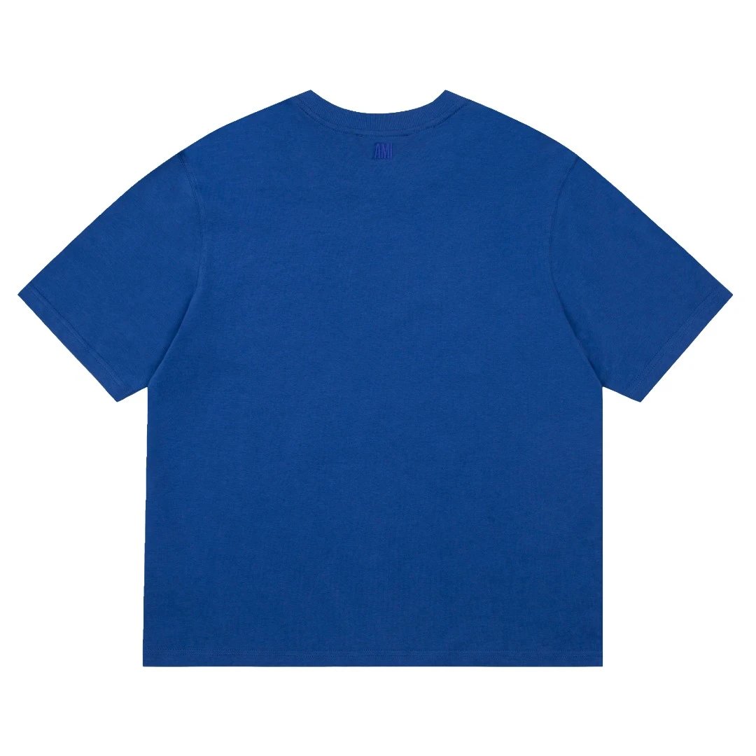 AMI Men Blue Cotton T-Shirt Red Heart Logo
