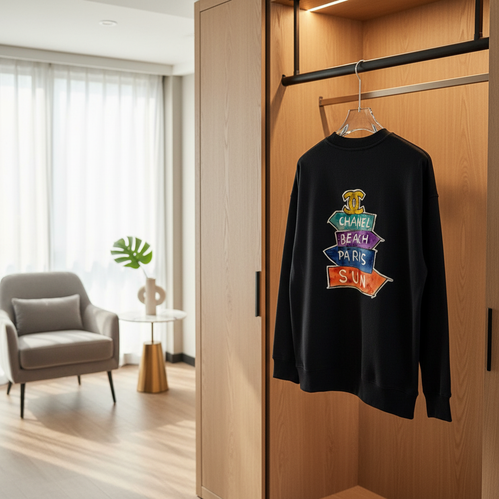 CHANEL Black Beach Paris Sun Hoodie Sweatshirt