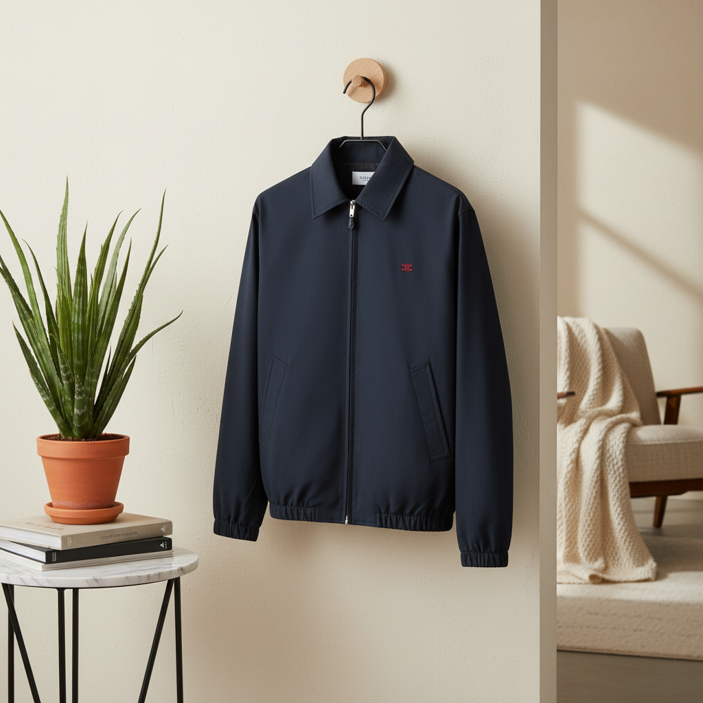 CELINE Navy Zip-Up Jacket Red Logo Men’s