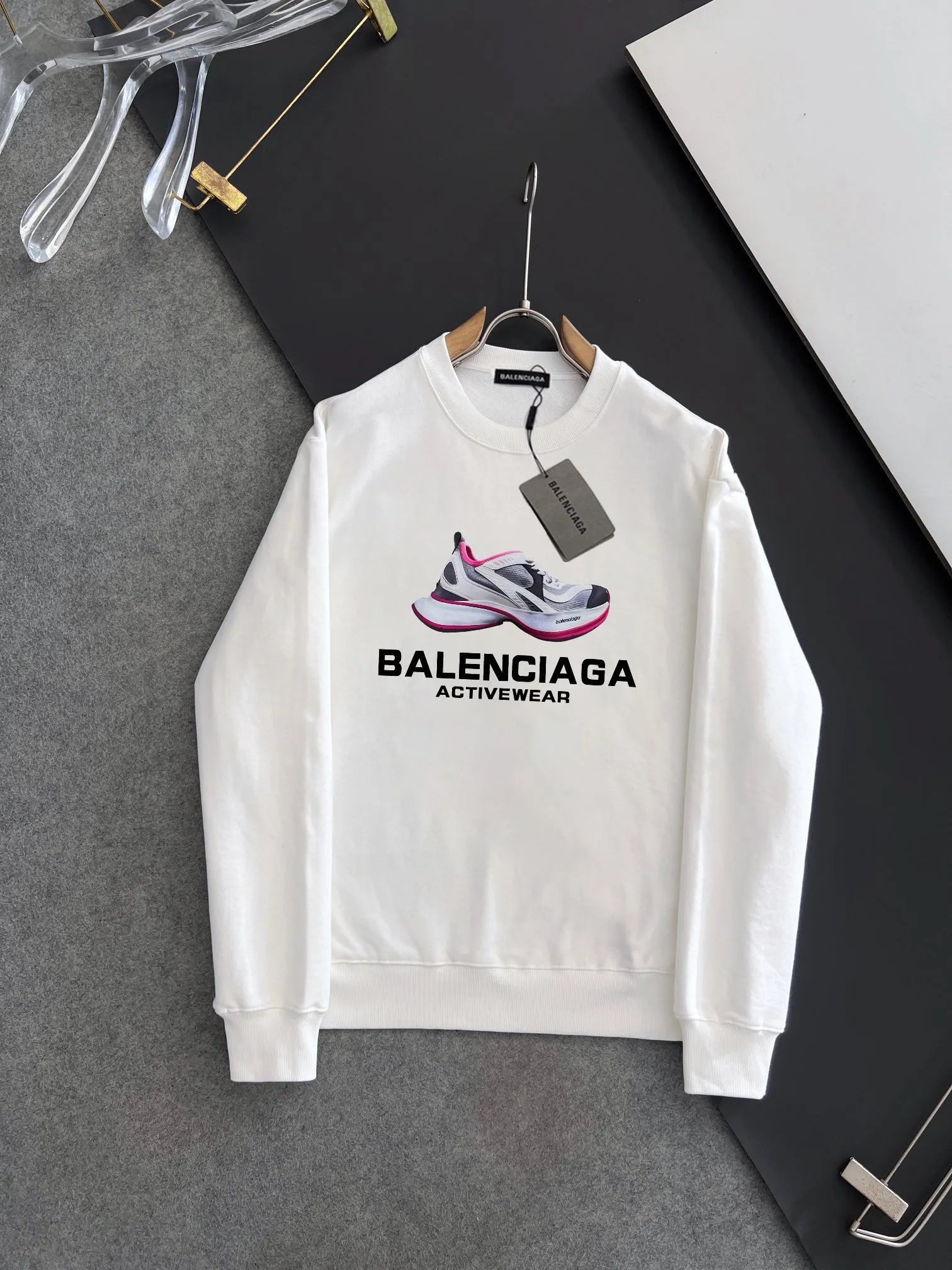 Balenciaga Activewear White Hoodie Logo Sweatshirt