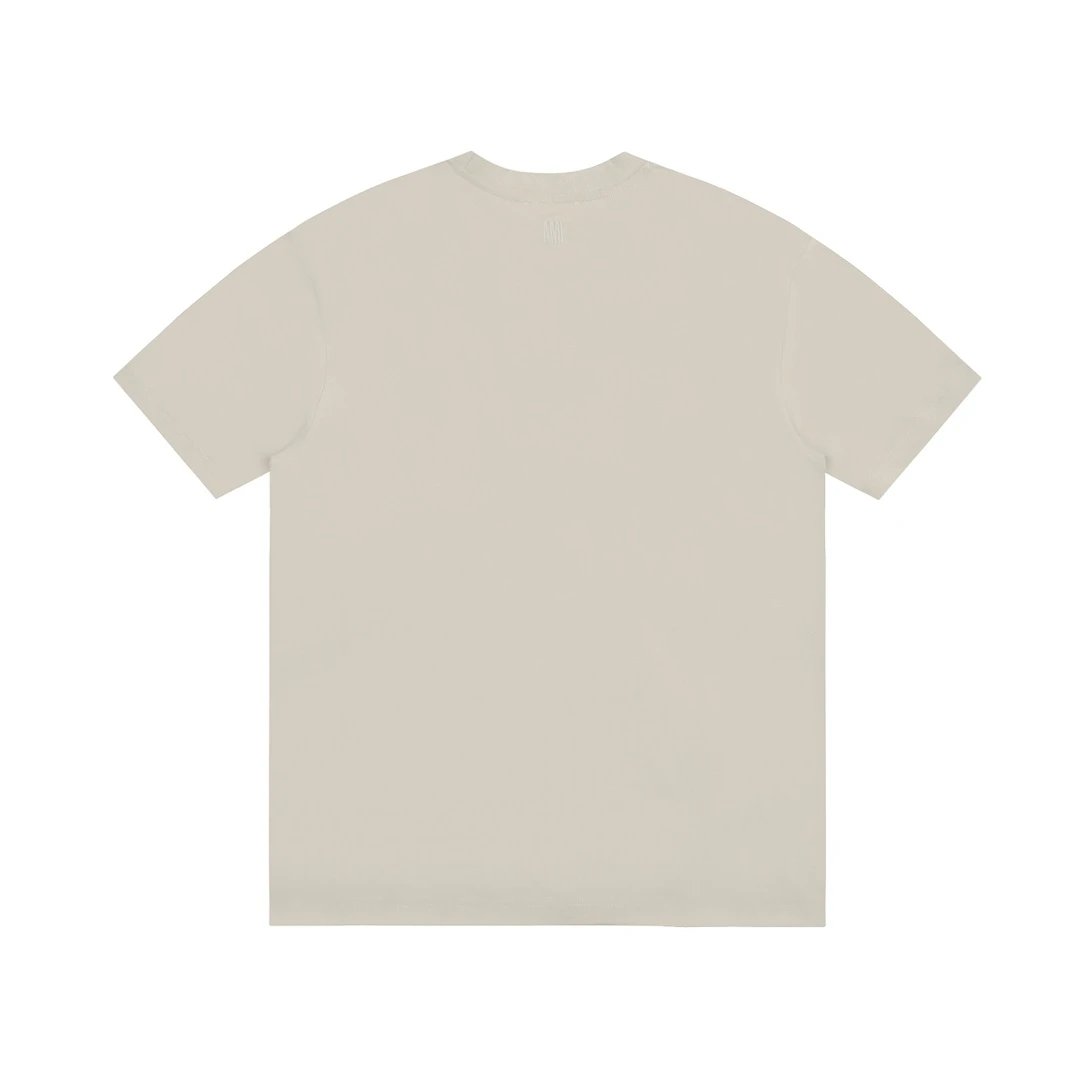 AMI Beige Cotton T-Shirt Heart Logo Casual Top