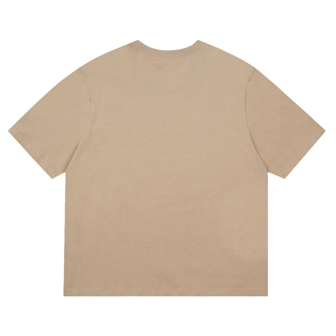 AMI Men Beige Cotton T-Shirt Red Heart Logo