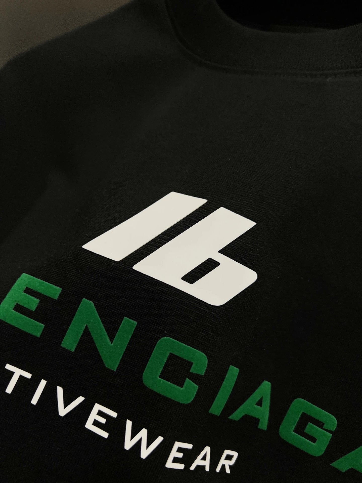 Balenciaga Activewear Black Cotton T-Shirt Green Logo
