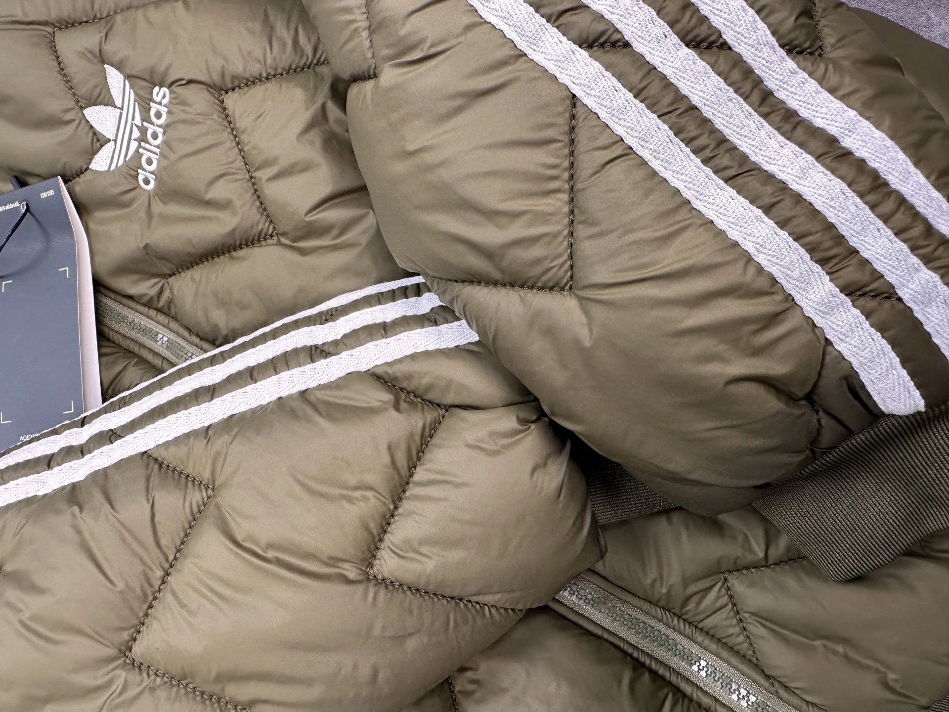 Adidas Olive Green Quilted Bomber Jacket Men