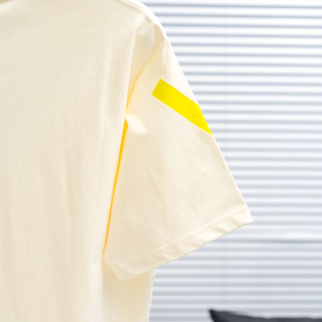 Adidas Light Beige Yellow Logo Men T-Shirt