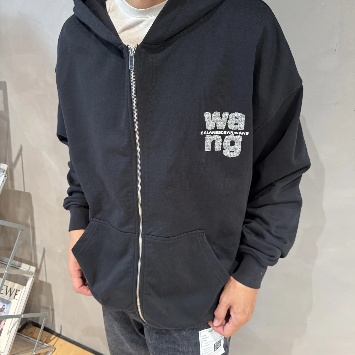 Alexander Wang Men Black Zip Up Hoodie Jacket
