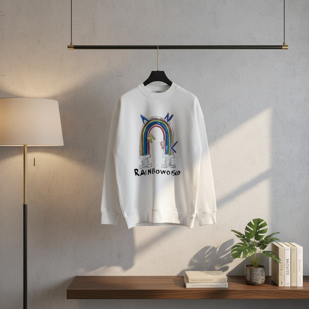 CHANEL Rainbow Arch White Cotton Unisex Hoodie