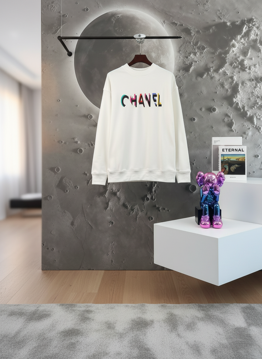 CHANEL White Colorful Logo Unisex Hoodie