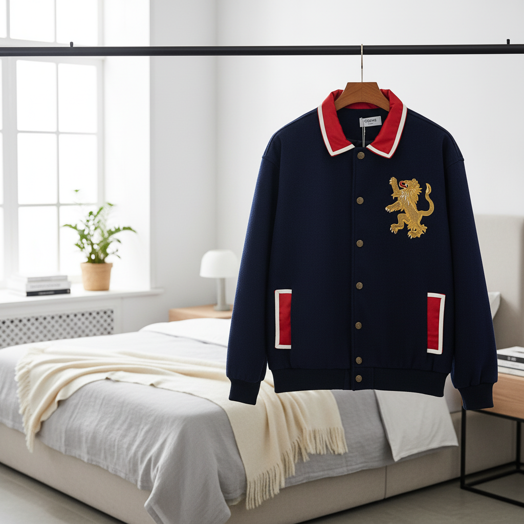 CELINE Lion Embroidered Navy Bomber Jacket Men