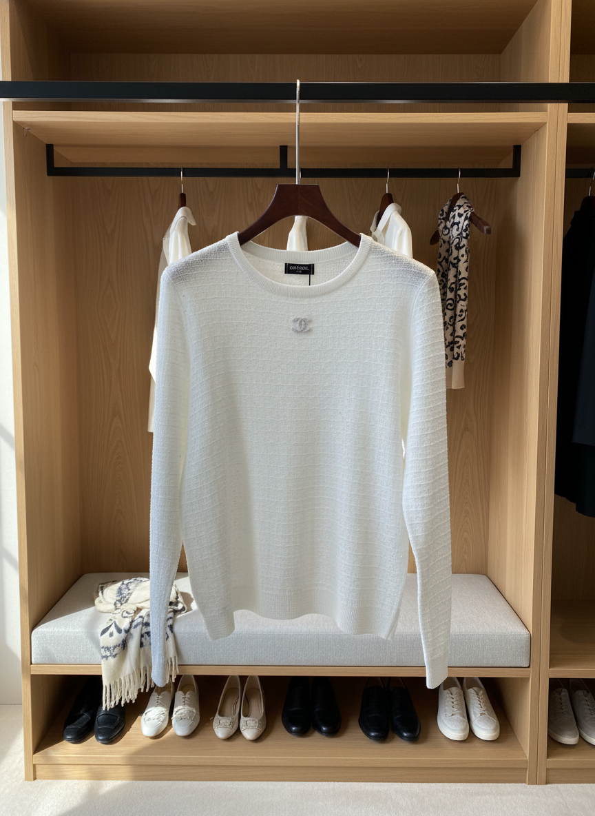 CHANEL White Knit Hoodie Women Luxury Streetwear