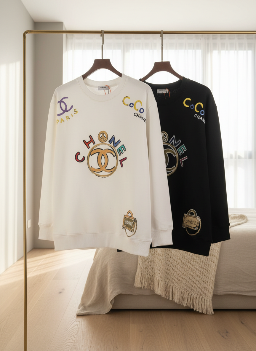 CHANEL Paris Unisex Hoodies Colorful Logo Sweatshirt