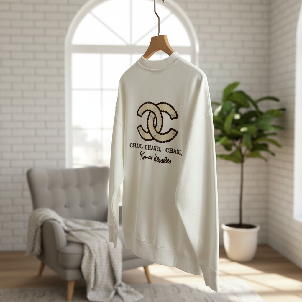 CHANEL White Oversized Hoodie Double C Logo Sweatshirt