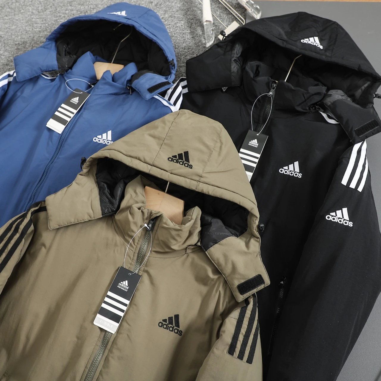 Adidas Men's Winter Hooded 3-Stripes Warm Jacket