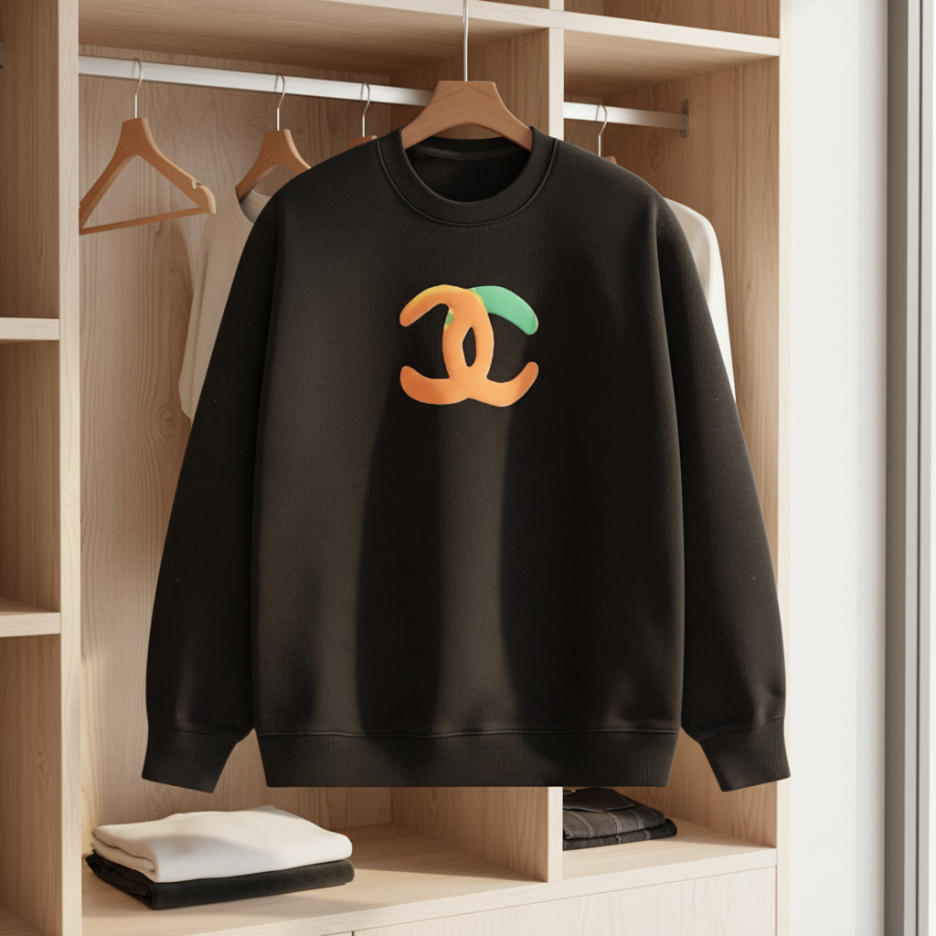 CHANEL Black Cotton Logo Hoodie Sweater