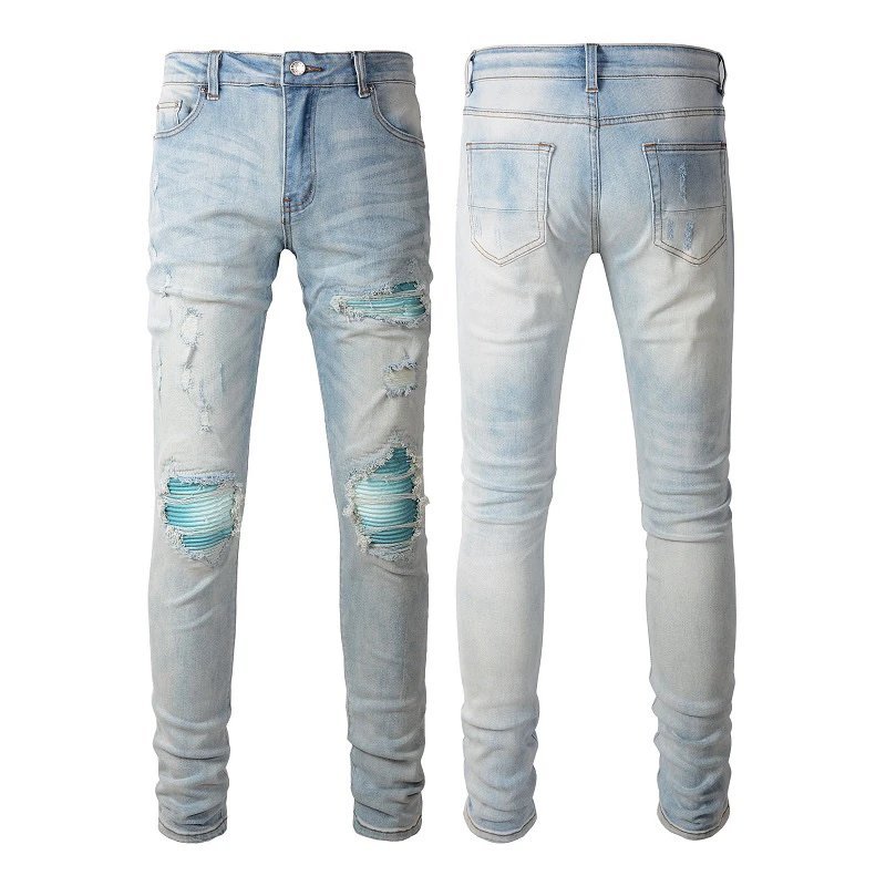 AMIRI Light Blue Distressed Slim Fit Jeans Men