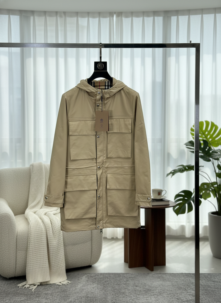 Burberry Beige Hooded Jacket Men's Spring Style