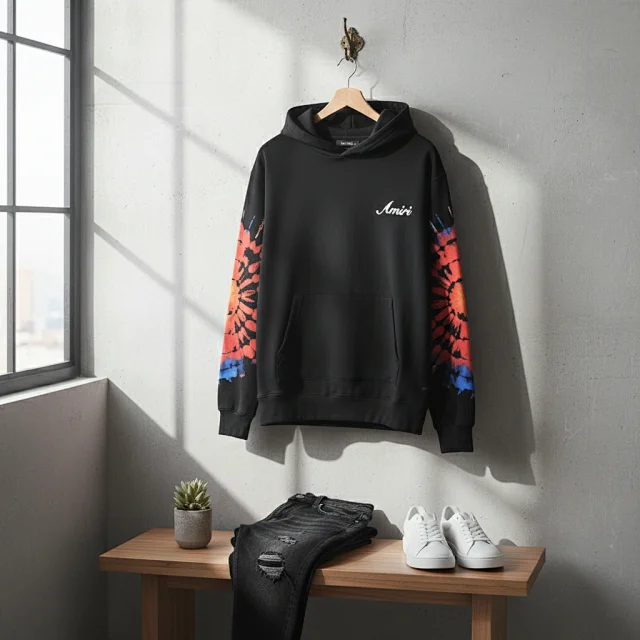 AMIRI Black Tie Dye Hoodie Streetwear Pullover
