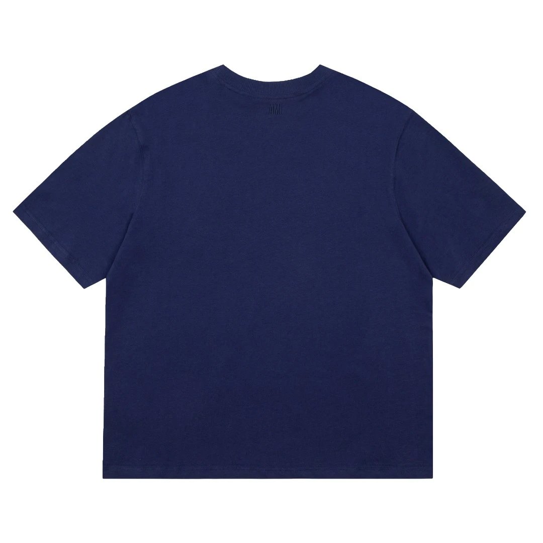 AMI Navy Cotton T-Shirt Red Heart Logo Men