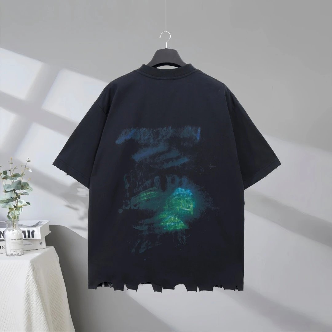 Balenciaga Oversized Distressed Paint Print T-Shirt