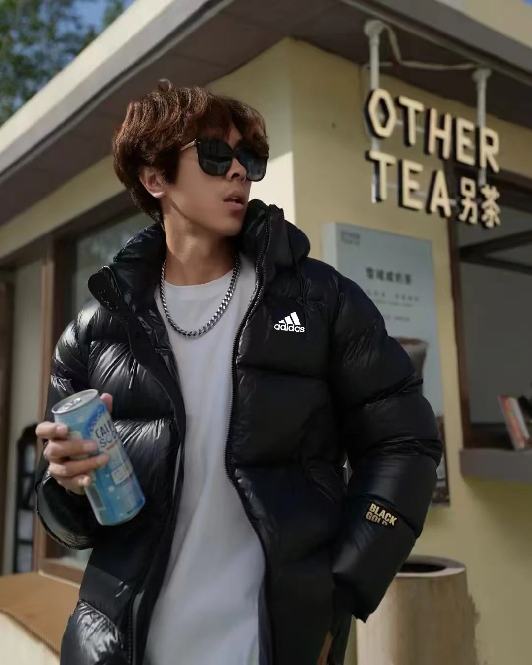 Adidas Black Puffer Jacket Men Winter Hooded Coat