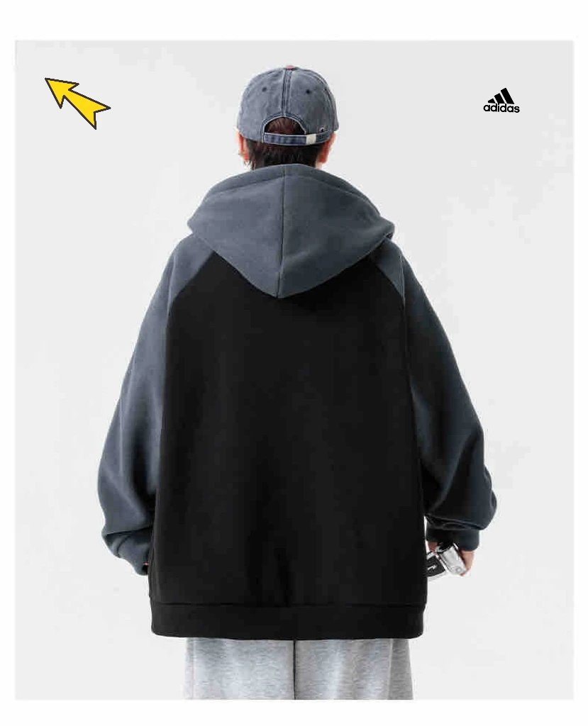 Adidas Men Oversized Zip Hoodie Jacket Casual Streetwear