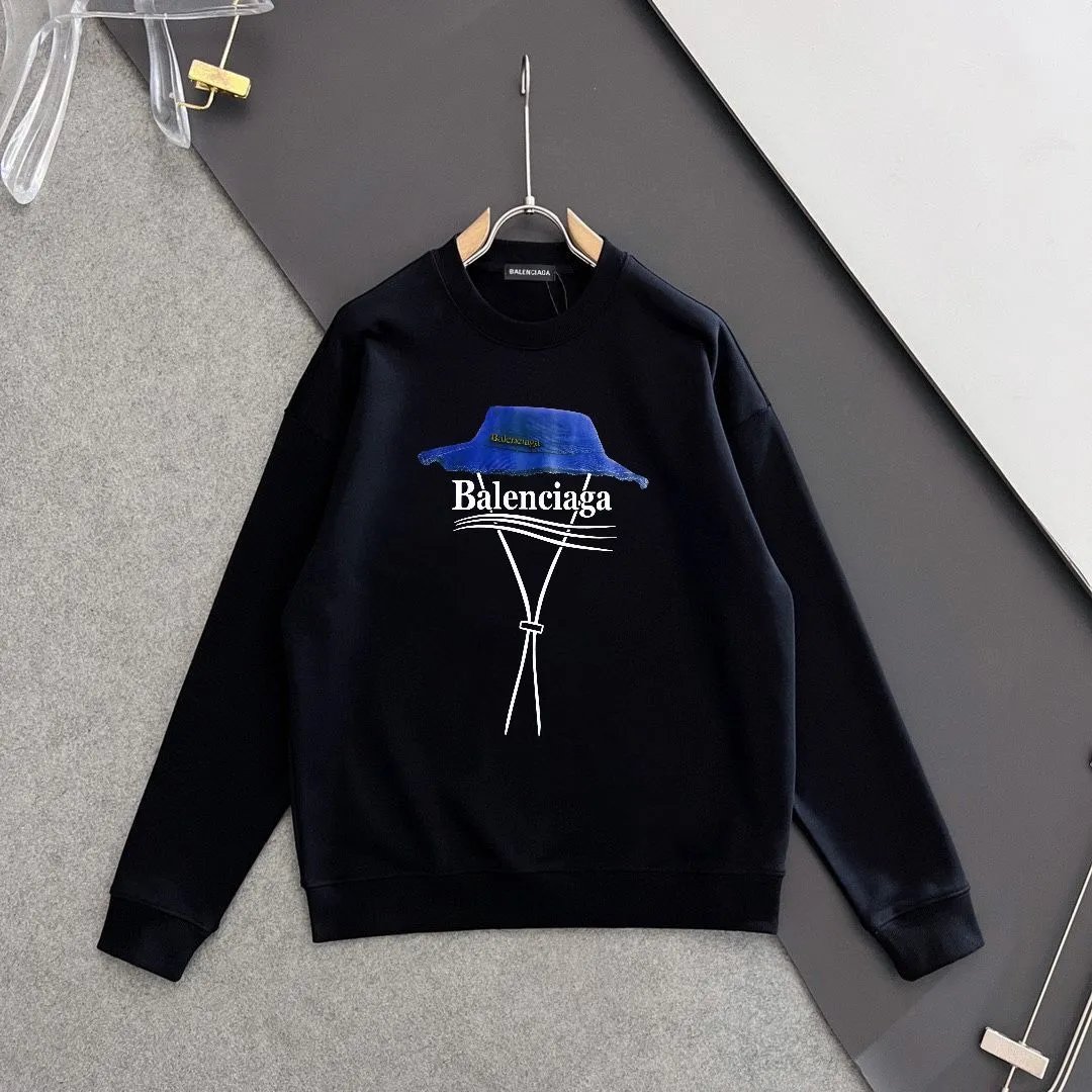 Balenciaga Black Hoodie Blue Hat Print Unisex Sweatshirt
